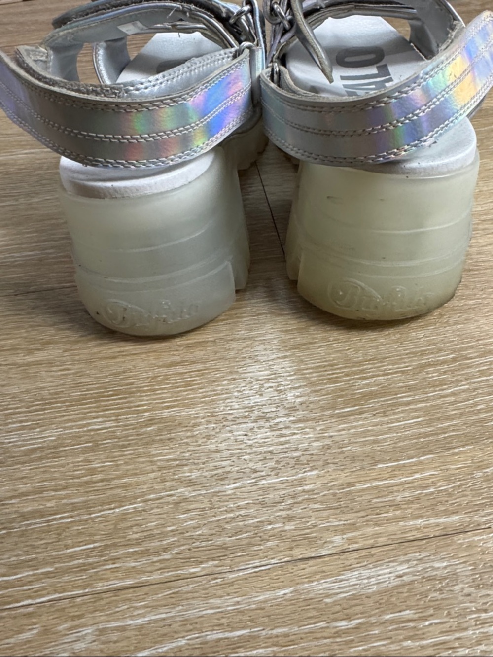 Dolls Kill Buffalo Transparent Iridescent Metallic Velcro Aspha SND Sandals 40 - Picture 9 of 12